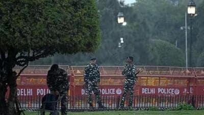 Security personnel stand guard near Parliament. (HT photo) Security personnel stand guard near Parliament. (HT photo)