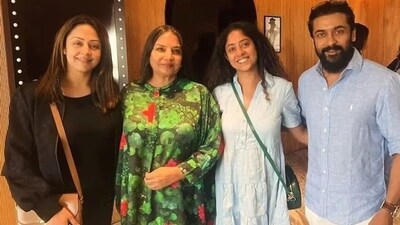 Jyotika and Suriya posed for a click with Shabana Azmi Jyotika and Suriya posed for a click with Shabana Azmi
