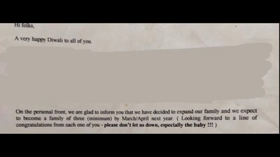 The image shows a part of the letter that her parents mailed to their friends and family. (X/@mrinininininini) The image shows a part of the letter that her parents mailed to their friends and family. (X/@mrinininininini)