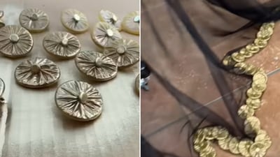 The image shows a dress made with expired condoms. (YouTube/@GunnarDeatherage) The image shows a dress made with expired condoms. (YouTube/@GunnarDeatherage)