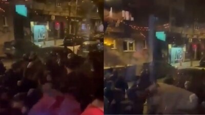 Red Star Belgrade fans attack Manchester City supporters. Red Star Belgrade fans attack Manchester City supporters.