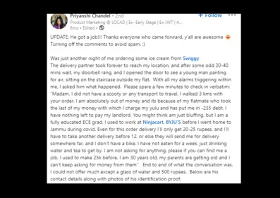 Woman's post on LinkedIn. Woman's post on LinkedIn.