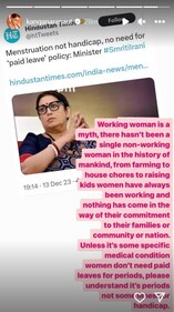 Kangana Ranaut took to Instagram Stories to talk about paid period leaves. Kangana Ranaut took to Instagram Stories to talk about paid period leaves.