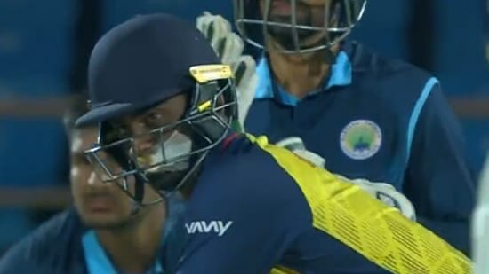 Baba Indrajith in action during the Vijay Hazare Trophy semi-final (JioCinema)