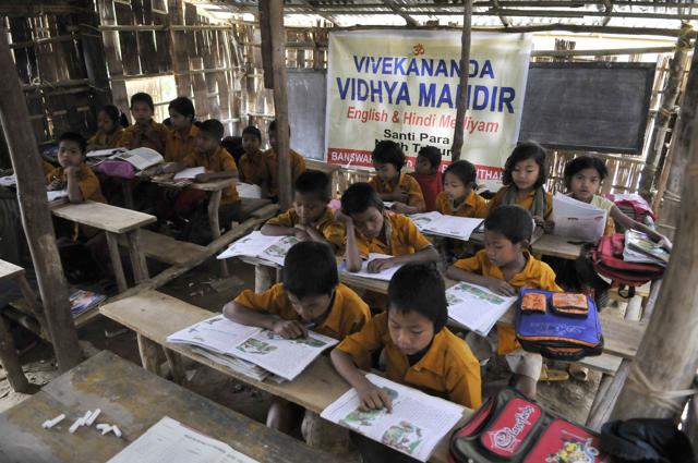 A school run by Vishva Hindu Parishad (VHP) in Tripura. Schools have been started in remote tribal and rural areas including Manipur, Tripura, Meghalaya, Jharkhand, Assam, Rajasthan, and Andhra Pradesh. (Burhaan Kinu / Hindustan Times) A school run by Vishva Hindu Parishad (VHP) in Tripura. Schools have been started in remote tribal and rural areas including Manipur, Tripura, Meghalaya, Jharkhand, Assam, Rajasthan, and Andhra Pradesh. (Burhaan Kinu / Hindustan Times)