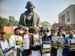 New Delhi, Dec 15 (ANI): Suspended Trinamool Congress (TMC) MP Derek O'Brien stage a protest over his and 13 other Opposition MPs' suspension for the remainder of the Winter Session of Parliament, in New Delhi on Friday. Leader of Congress in Lok Sabha Adhir Ranjan Chowdhury is also present. (ANI Photo)(ANI Picture Service)