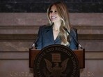 Former US First Lady Melania Trump speaks during a Naturalization Ceremony at the National Archives building in Washington, DC on December 15, 2023. Melania Trump made a rare public appearance on Friday to deliver a speech at the naturalization ceremony as 25 immigrants were sworn in as US citizens. (Photo by SAUL LOEB / AFP) Former US First Lady Melania Trump speaks during a Naturalization Ceremony at the National Archives building in Washington, DC on December 15, 2023. Melania Trump made a rare public appearance on Friday to deliver a speech at the naturalization ceremony as 25 immigrants were sworn in as US citizens. (Photo by SAUL LOEB / AFP)