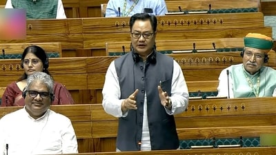 Union Law minsiter Kiren Rijiju speaks in the Lok Sabha (ANI)