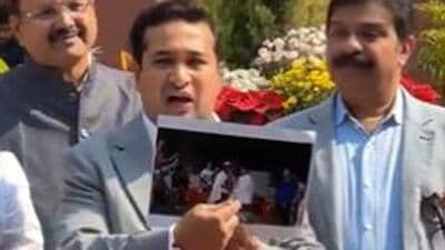 BJP MLA Nitish Rane cited photographs and videos of the party where the Sena (UBT) Nashik chief Sudhakar Badgujar and Mohammed Salim aka Salim Kutta were present (X/Nitesh Rane) BJP MLA Nitish Rane cited photographs and videos of the party where the Sena (UBT) Nashik chief Sudhakar Badgujar and Mohammed Salim aka Salim Kutta were present (X/Nitesh Rane)