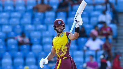 Brandon King of West Indies celebrates his half-century during the 2nd T20I against England (AFP) Brandon King of West Indies celebrates his half-century during the 2nd T20I against England (AFP)