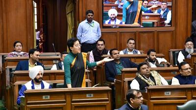 Delhi finance minister Atishi speaks in the Assembly during the winter session on Friday. (PTI) Delhi finance minister Atishi speaks in the Assembly during the winter session on Friday. (PTI)