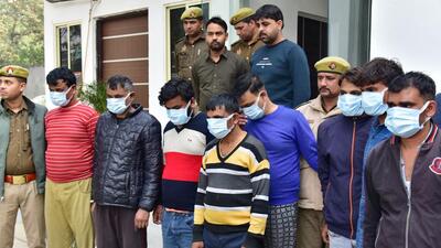Four of the arrested men had held a couple hostage at their home in Indirapuram on November 29 and decamped with ₹4.5 lakh worth of valuables, police said. (Sakib Ali/HT Photo) Four of the arrested men had held a couple hostage at their home in Indirapuram on November 29 and decamped with ₹4.5 lakh worth of valuables, police said. (Sakib Ali/HT Photo)