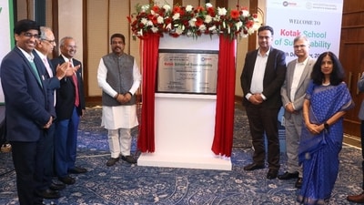 Dharmendra Pradhan, Union Minister of Education and Skill Development and Entrepreneurship was the chief guest at the launch event of the Kotak School of Sustainability. (Handout) Dharmendra Pradhan, Union Minister of Education and Skill Development and Entrepreneurship was the chief guest at the launch event of the Kotak School of Sustainability. (Handout)