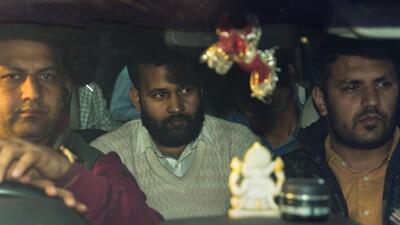 Key accused Lalit Jha (centre) being produced at the Patiala House Court, in New Delhi (PTI)