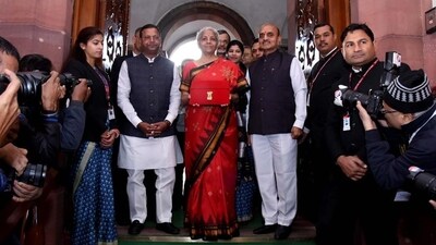 File: Nirmala Sitharaman, Union minister for finance along with the ministers of state for finance, Pankaj Chaudhary and Dr. Bhagwat Kishanrao Karad and the senior officials arrived at Parliament ahead of presenting the Union Budget 2023-24 in New Delhi, India. (Hindustan Times) File: Nirmala Sitharaman, Union minister for finance along with the ministers of state for finance, Pankaj Chaudhary and Dr. Bhagwat Kishanrao Karad and the senior officials arrived at Parliament ahead of presenting the Union Budget 2023-24 in New Delhi, India. (Hindustan Times)