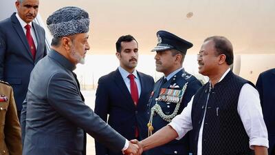 Oman’s Sultan Haitham Bin Tarik of Oman arrives to a warm welcome in New Delhi on his first State Visit to India. (MEA/X) Oman’s Sultan Haitham Bin Tarik of Oman arrives to a warm welcome in New Delhi on his first State Visit to India. (MEA/X)