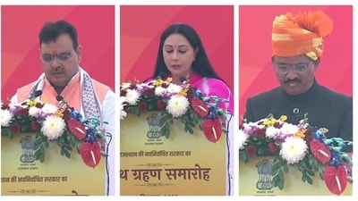 (From left to right) Rajasthan CM Bhajan Lal Sharma and Deputy CMs Diya Kumari and Prem Chand Bairwa. (X) (From left to right) Rajasthan CM Bhajan Lal Sharma and Deputy CMs Diya Kumari and Prem Chand Bairwa. (X)