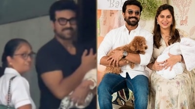 Ram Charan with Klin Kaara in Mumbai (Instagram) Ram Charan with Klin Kaara in Mumbai (Instagram)