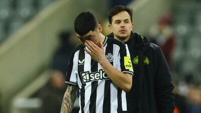 Newcastle United's Miguel Almiron looks dejected after their Champions League exit. (Action Images via Reuters)
