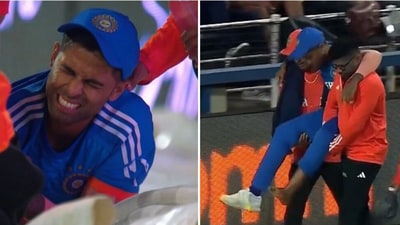 Suryakumar Yadav had to be carried off the field in the 3rd T20I Suryakumar Yadav had to be carried off the field in the 3rd T20I