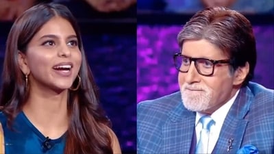 Suhana Khan with Amitabh Bachchan on KBC 15 sets. Suhana Khan with Amitabh Bachchan on KBC 15 sets.