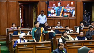 This is not the first time that the assembly, dominated by the Aam Aadmi Party (AAP), has had a confrontation with bureaucrats who effectively report to lieutenant governor VK Saxena, who in turn reports to the Bharatiya Janata Party-led Union government. (PTI) This is not the first time that the assembly, dominated by the Aam Aadmi Party (AAP), has had a confrontation with bureaucrats who effectively report to lieutenant governor VK Saxena, who in turn reports to the Bharatiya Janata Party-led Union government. (PTI)