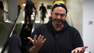 WASHINGTON, DC - NOVEMBER 15: U.S. Sen. John Fetterman (D-PA) speaks to members of the press at the U.S. Capitol on November 15, 2023 in Washington, DC. The Senate is expected to vote soon on a continuing resolution that will avoid a government shutdown after midnight on this Friday. (Getty Images via AFP) WASHINGTON, DC - NOVEMBER 15: U.S. Sen. John Fetterman (D-PA) speaks to members of the press at the U.S. Capitol on November 15, 2023 in Washington, DC. The Senate is expected to vote soon on a continuing resolution that will avoid a government shutdown after midnight on this Friday. (Getty Images via AFP)