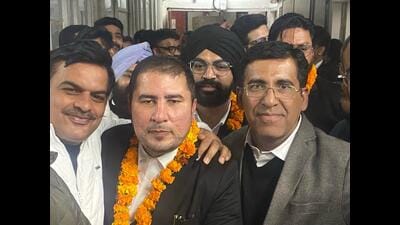 Vikas Malik celebrating his election with his supporters in Chandigarh on Friday. (HT Photo) Vikas Malik celebrating his election with his supporters in Chandigarh on Friday. (HT Photo)