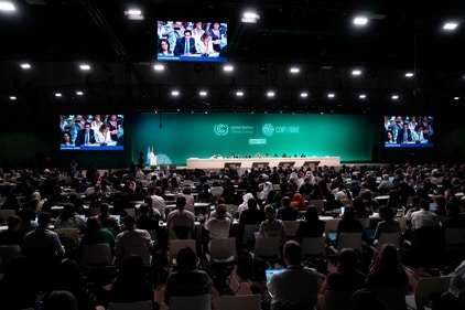 Wopke Hoekstra, European Union commissioner for climate action, speaks next to and Spain Deputy Prime Minister Teresa Ribera during a plenary session at the COP28 U.N. Climate Summit, Wednesday, Dec. 13, 2023, in Dubai. (AP) Wopke Hoekstra, European Union commissioner for climate action, speaks next to and Spain Deputy Prime Minister Teresa Ribera during a plenary session at the COP28 U.N. Climate Summit, Wednesday, Dec. 13, 2023, in Dubai. (AP)
