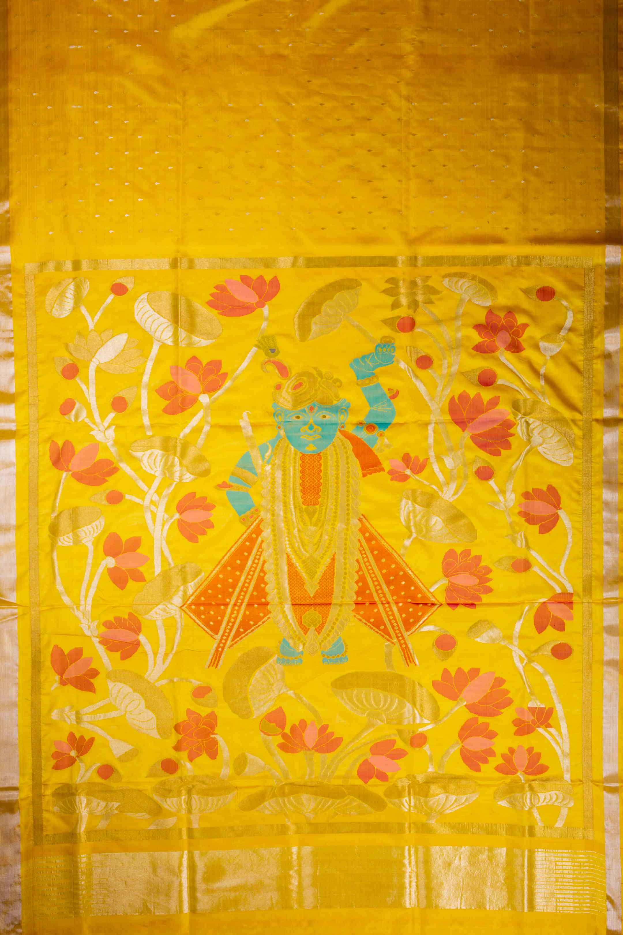 A Pichwai painting handwoven into an Uppada Jamdani sari. The aim is a fresh approach, says entrepreneur Bharathy Harish, 43. (Madhurya) A Pichwai painting handwoven into an Uppada Jamdani sari. The aim is a fresh approach, says entrepreneur Bharathy Harish, 43. (Madhurya)