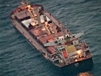 The hijacked MV Ruen in an image shared by the Indian Navy. The hijacked MV Ruen in an image shared by the Indian Navy.