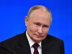 Russian president Vladimir Putin attends his annual end-of-year press conference.