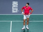 Novak Djokovic reacts during a match.