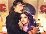 Meenakshi Seshadri and Jackie Shroff in 1983 film Hero.