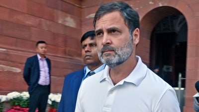 Congress MP Rahul Gandhi outside the Lok Sabha. (ANI file) Congress MP Rahul Gandhi outside the Lok Sabha. (ANI file)