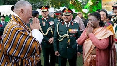 President Droupadi Murmu graces the Swagat Samahroh, organised on the eve of Vijay Diwas at Army House in New Delhi on Friday. The Samahroh, hosted by Gen Manoj Pande COAS, was also attended by the Vice President Jagdeep Dhankhar, defence minister Rajnath Singh, other distinguished dignitaries, veterans, diplomatic fraternity, sportspersons, eminent personalities and achievers from different walks of life. ( ADG PI - INDIAN ARMY-X) President Droupadi Murmu graces the Swagat Samahroh, organised on the eve of Vijay Diwas at Army House in New Delhi on Friday. The Samahroh, hosted by Gen Manoj Pande COAS, was also attended by the Vice President Jagdeep Dhankhar, defence minister Rajnath Singh, other distinguished dignitaries, veterans, diplomatic fraternity, sportspersons, eminent personalities and achievers from different walks of life. ( ADG PI - INDIAN ARMY-X)