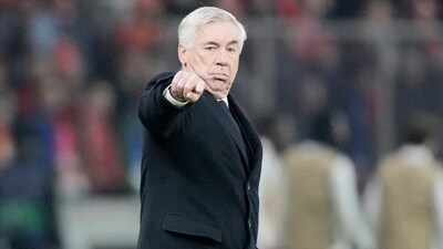 Real Madrid's head coach Carlo Ancelotti gestures during the Champions League group C soccer match between Union Berlin and Real Madrid (AP) Real Madrid's head coach Carlo Ancelotti gestures during the Champions League group C soccer match between Union Berlin and Real Madrid (AP)