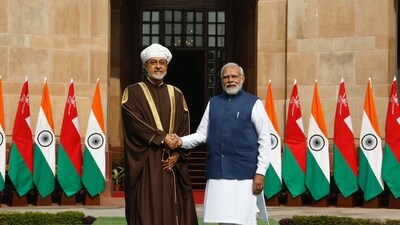Prime Minister Narendra Modi with Sultan Haitham bin Tarik of Oman. (X/MEA) Prime Minister Narendra Modi with Sultan Haitham bin Tarik of Oman. (X/MEA)