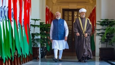 PM Modi and Sultan of Oman Haitham Bin Tariq at the Hyderabad House in New Delhi. (PTI) PM Modi and Sultan of Oman Haitham Bin Tariq at the Hyderabad House in New Delhi. (PTI)