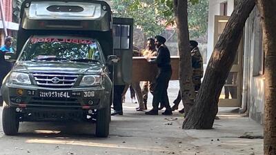 Senior army officials taking the body of lieutenant Akshat after post-mortem. (HT Photo)