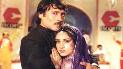 Meenakshi Seshadri and Jackie Shroff in 1983 film Hero.