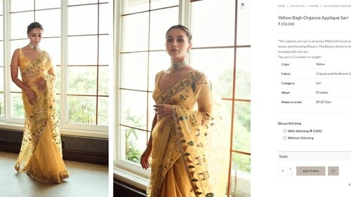 The price of the saree Alia Bhatt wore for a wedding function. (anavila.com) The price of the saree Alia Bhatt wore for a wedding function. (anavila.com)