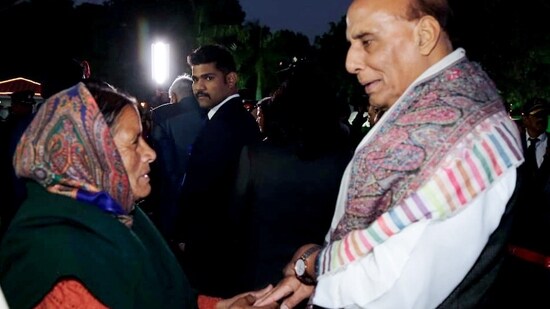 Defence Minister Rajnath Singh at the Swagat Samahroh, organised on the eve of Vijay Diwas at Army House in New Delhi on Friday.( ADG PI - INDIAN ARMY-X)
