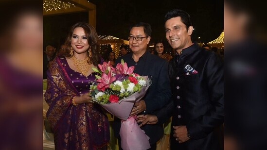 Minister of Earth Sciences, Kiren Rijiju, was also present at Randeep Hooda and Lin Laishram's Delhi reception, where he extended his congratulations to the newlyweds.&nbsp;(Instagram/@kiren.rijiju)