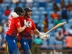 Phil Salt (R) and Harry Brook (L) of England celebrate winning the 3rd T20I between West Indies and England at Grenada National Cricket Stadium Phil Salt (R) and Harry Brook (L) of England celebrate winning the 3rd T20I between West Indies and England at Grenada National Cricket Stadium