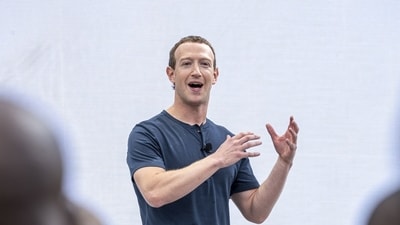 Mark Zuckerberg, chief executive officer of Meta Platforms Inc., during the Meta Connect event in Menlo Park, California, US, on Wednesday, Sept. 27, 2023. Meta Platforms Inc. introduced its latest lineup of head-worn devices, staking fresh claim to the virtual and augmented-reality industry just ahead of Apple Inc. pushing into the market. Photographer: David Paul Morris/Bloomberg (Bloomberg) Mark Zuckerberg, chief executive officer of Meta Platforms Inc., during the Meta Connect event in Menlo Park, California, US, on Wednesday, Sept. 27, 2023. Meta Platforms Inc. introduced its latest lineup of head-worn devices, staking fresh claim to the virtual and augmented-reality industry just ahead of Apple Inc. pushing into the market. Photographer: David Paul Morris/Bloomberg (Bloomberg)