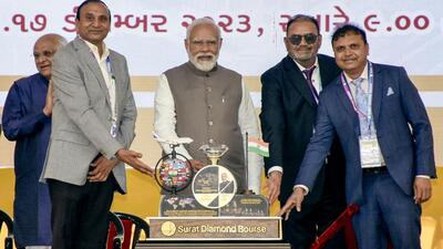 Surat Diamond Bourse, located in Khajod village near Surat city, is spread in a sprawling 35.54 acres and built at ₹3,400 crore. (ANI) Surat Diamond Bourse, located in Khajod village near Surat city, is spread in a sprawling 35.54 acres and built at ₹3,400 crore. (ANI)