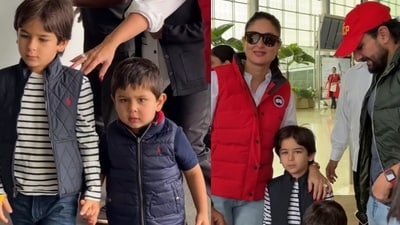 Jehangir Ali Khan, Taimur Ali Khan, Kareena Kapoor and Saif Ali Khan at Mumbai airport. (Viral Bhayani) Jehangir Ali Khan, Taimur Ali Khan, Kareena Kapoor and Saif Ali Khan at Mumbai airport. (Viral Bhayani)