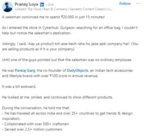 The image shows a part of a LinkedIn post. (LinkedIn/@Pranay Loya) The image shows a part of a LinkedIn post. (LinkedIn/@Pranay Loya)