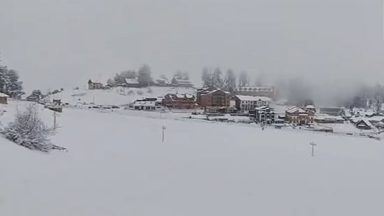 The upper regions of Kashmir witnessed recent snowfall, while the plains were subjected to rainfall on Saturday. A weak western disturbance affected Jammu and Kashmir on Saturday afternoon, resulting in light to moderate snowfall in some higher areas of the valley.(ANI)